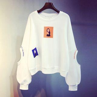 Long Sleeve Cut Out Elbow Printed Sweatshirt