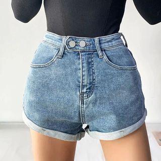 Low Rise Rolled Hem Denim Hot Pants