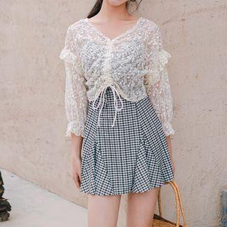 Set: Check Swimdress + Lace Coverup Top