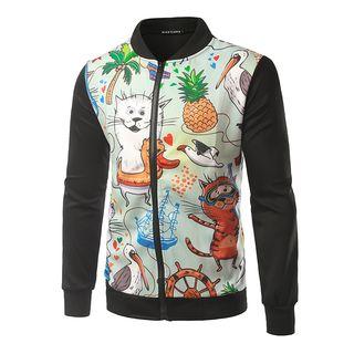 Cat Print Zip Jacket