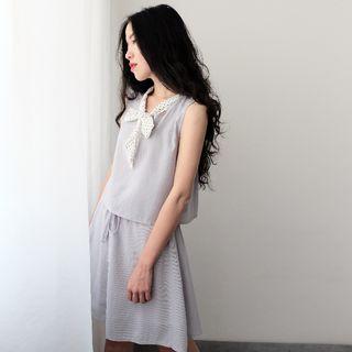 Tie-neck Sleeveless Mock Two-piece Dress