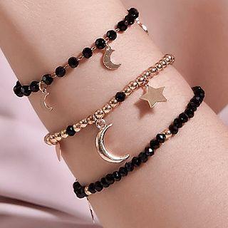 Set Of 3: Alloy Moon / Star / Bead Bracelet (assorted Designs) 01-7726 - Black - One Size
