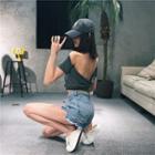 Short-sleeve Plain Open-back Top