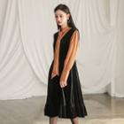 Sleeveless Smocked-waist Velvet Dress