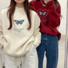 Butterfly Letter Embroidered Mock-neck Sweater