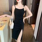 Spaghetti Strap Asymmetrical Slit A-line Dress