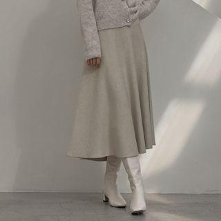 Band-waist Knit Long Flare Skirt