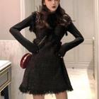 Set: Tweed Sleeveless Dress + Plain Long-sleeve T-shirt