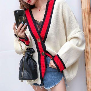 Contrast-trim Oversized Knit Cardigan