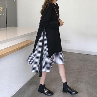 Long-sleeve Gingham Panel Dress