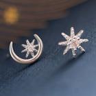 Non-matching 925 Sterling Silver Moon & Star Earring 1 Pair - Moon & Star - One Size