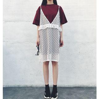 Set: Elbow-sleeve T-shirt + Lace Jumper Dress