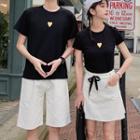 Couple Matching Short-sleeve Heart Print T-shirt / Plain Shorts / Mini A-line Skirt