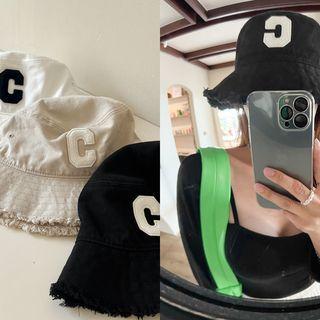 Letter Appliqu  Fringed Bucket Hat
