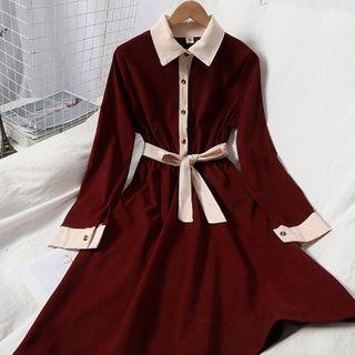 Contrast Trim Midi A-line Shirtdress