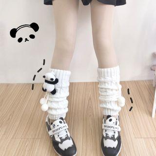 Set Of 2: Panda Brooch Cable Knit Leg Warmer