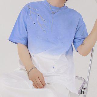 Cherry Blossom Embroidered Gradient Oversized Tee