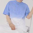Cherry Blossom Embroidered Gradient Oversized Tee