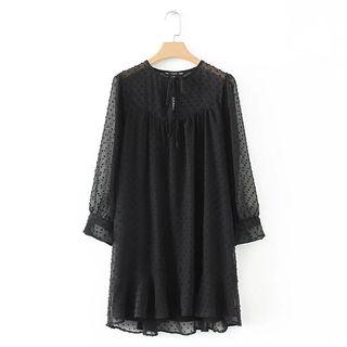 Long-sleeve Dotted Sheer Dress