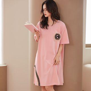 Elbow Sleeve Round Neck Sleep Dress