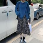 Asymmetrical Pullover / Leopard Pattern Midi Skirt