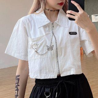 Short-sleeve Zipped Crop Shirt