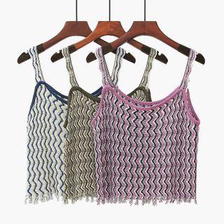 Chevron Fringed Cropped Knit Camisole Top
