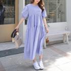 Puff-sleeve Checked Long Dress