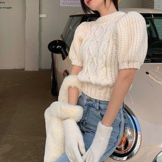 Puff-sleeve Cable Knit Crop Top