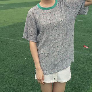 Floral Print Short Sleeve Chiffon T-shirt