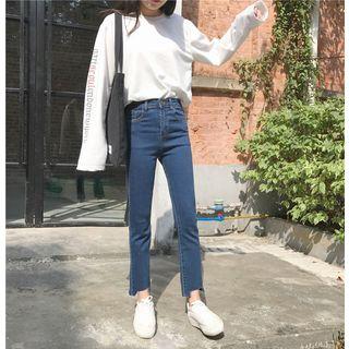 High Waist Asymmetric Hem Jeans