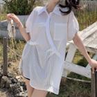 Elbow-sleeve Asymmetrical Striped Shirt
