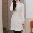 Set: Tweed Mini Pinafore Dress + Mock-neck Top