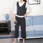 Set: Plain 3/4 Sleeve Top + Tank Top + Plain Cropped Pants