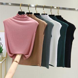 Mock-neck Lettuce Edge Tank Top