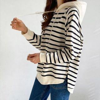 Raglan-sleeve Napped Stripe Hoodie