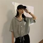 Short-sleeve Hooded Drawstring T-shirt
