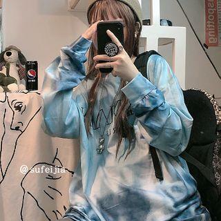 Lettering Tie-dyed Pullover As Shown In Figure - One Size