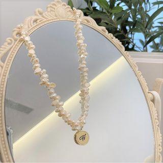 Lettering Alloy Pendant Freshwater Pearl Necklace