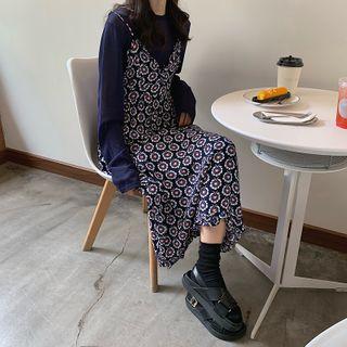 Long-sleeve T-shirt / Spaghetti Strap Patterned Dress