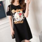 Mesh Panel Rabbit Print Short-sleeve T-shirt Dress