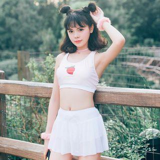 Set: Peach Print Tankini + Swim Skirt