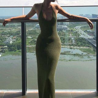 Halter-neck Ribbed Bodycon Dress