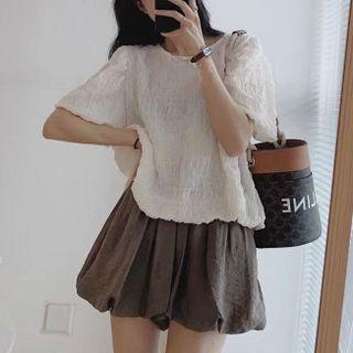 Short-sleeve Plain Top / Puff Shorts / Set