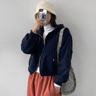Cropped Napped Zip-up Hoodie