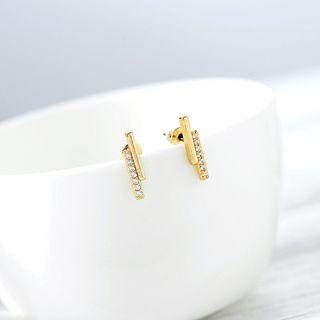 Rhinestone Bar Earring 1 Pair - S925 Silver - Gold - One Size