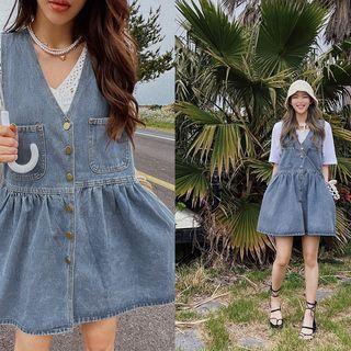 Sleeveless Button-up Denim Minidress Light Blue - One Size