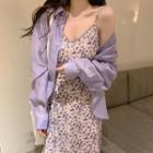 Set : Long-sleeve Shirt + Floral Dress