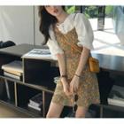 Set: Spaghetti-strap Floral Mini A-line Dress + Elbow-sleeve Blouse