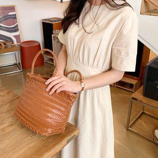 Tie-waist Shirred Long Dress Light Beige - One Size